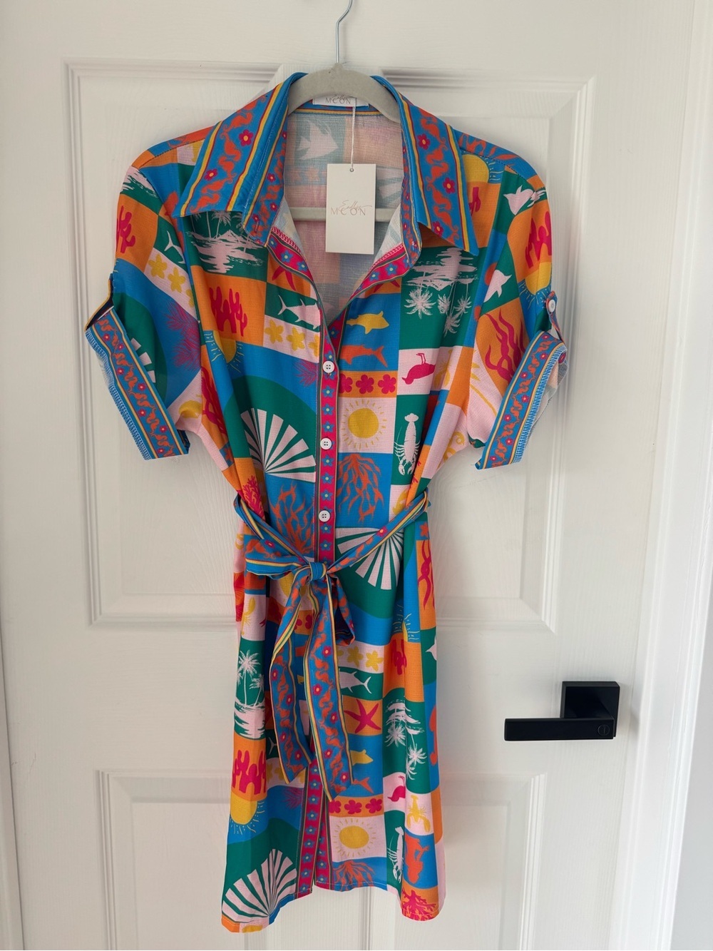 Endless Moon NWT Mini Shirt Dress Tropical Block Print Boutique